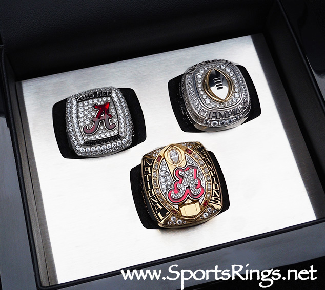 **SOLD**2015 Alabama Football "SEC/COTTON BOWL/COLLEGE PLAYOFF NATIONAL CHAMPIONSHIP' Player Issued 3-Ring Set w/Display Case