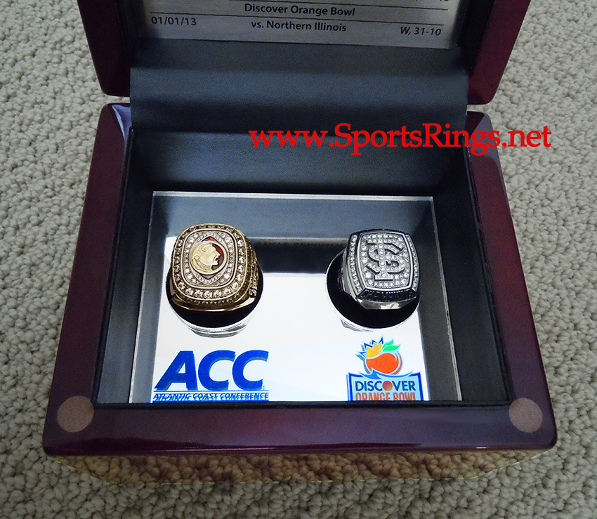 **SOLD**2012/2013 FSU Florida State Seminoles Football "ACC/DISCOVER ORANGE BOWL CHAMPIONSHIP" Starting Player's Ring Set and Presentation Box