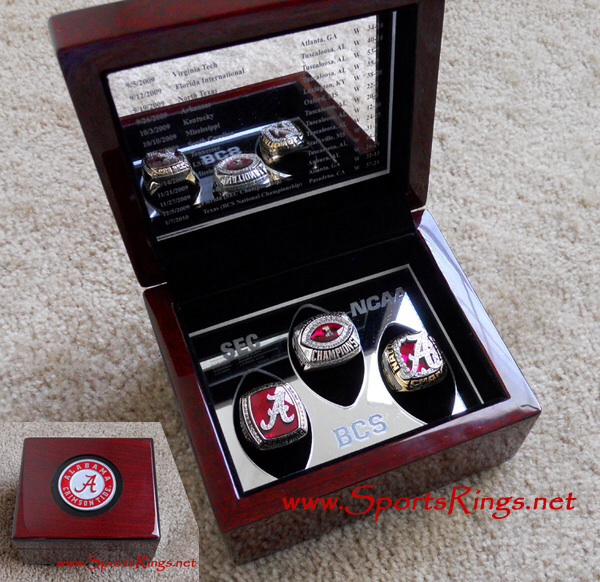 **SOLD**2009 Alabama Crimson Tide Football "NCAA NATIONAL CHAMPIONSHIP" Authentic Former Starting Player's 3 Ring Set with Display Case!!