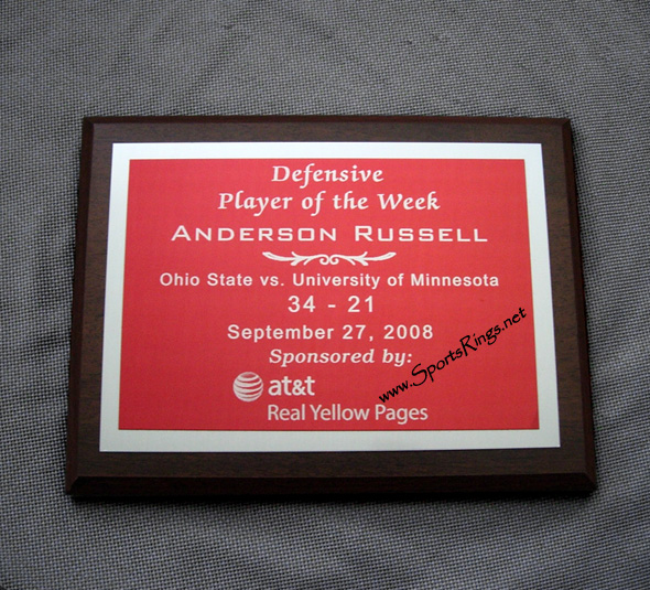 **SOLD**2008 Ohio State Football "AT&T Defensive Player of the Week" Player's Award Plaque-#21 Anderson Russell
