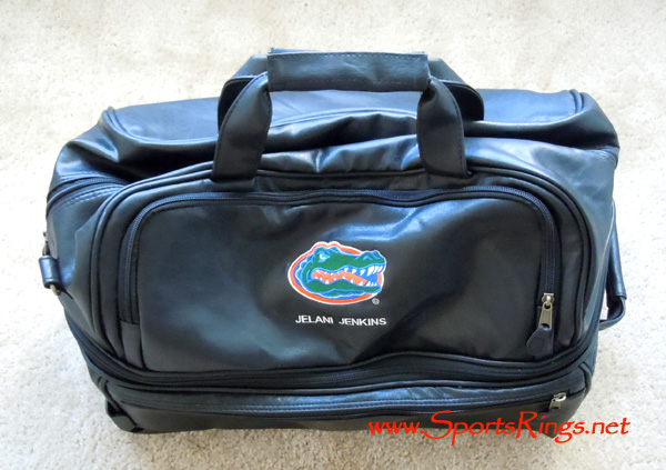 **SOLD**UF Florida Gators Football Varsity "F" Letterman Custom Leather Rolling Duffel Bag-#3 Jelani Jenkins