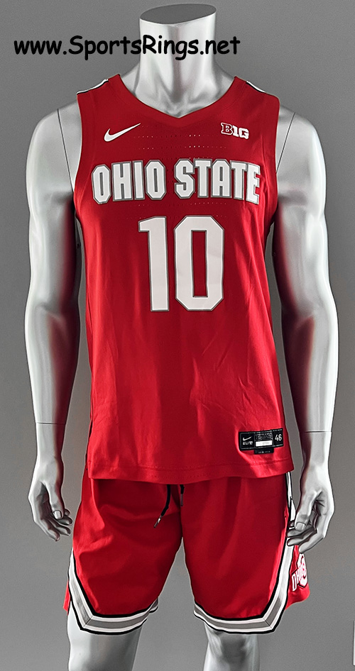 **SOLD**2020 Ohio State Basketball Nike Game Worn Team Captain's Jersey and Shorts Set-#10 JUSTIN AHRENS 
