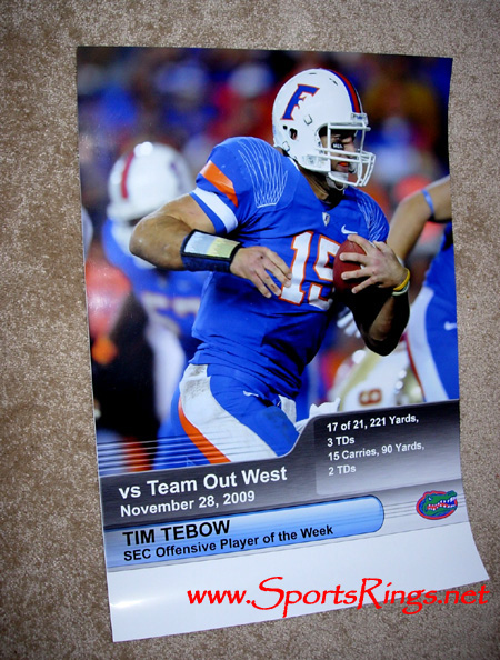 2009 UF Florida Gators Football "UF vs FSU" #15 Tim Tebow Game Stats Poster
