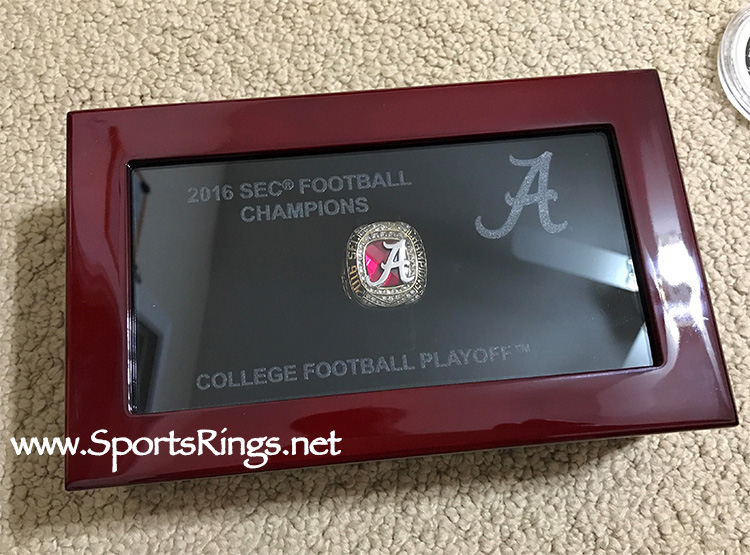 **SOLD**2016 Alabama Crimson Tide Football "SEC CHAMPIONSHIP" Authentic Player Issued Ring and Dual LED Wood Display Case!!